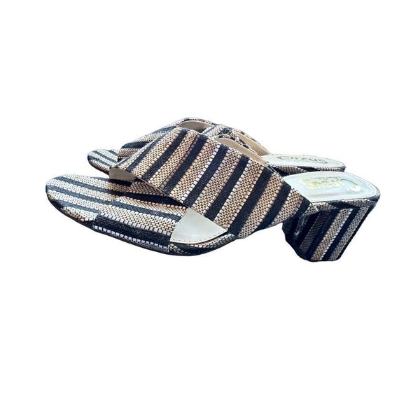 Sam Edelman Black and Tan Rattan Weave Slide Sandals - Picture 2 of 11